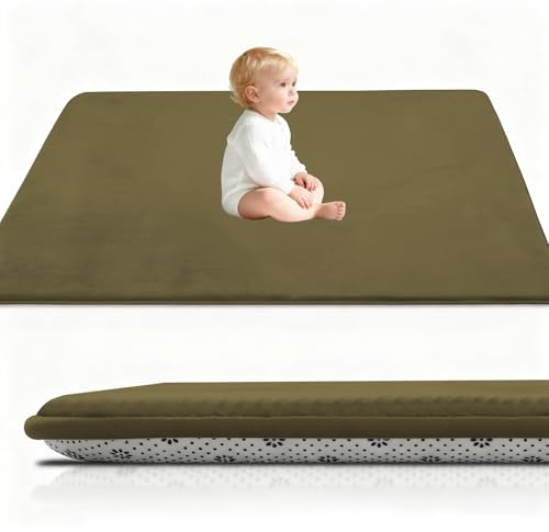 Stqyeiw Kinderteppich Teppich Verdickung Korallen Samt Teppich Korallensamtteppich Kinder Krabbeldecke Tatami Teppiche Kinder rutschfeste Vergrößern Spielmatte Yogateppich 140 x 140 cm Army Grün