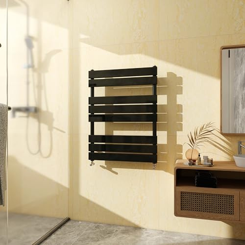 SKY BATHROOM Flat Panel Towel Rail Radiator,Wall Mounted Central Heating Ladder Rad 800X600mm Black