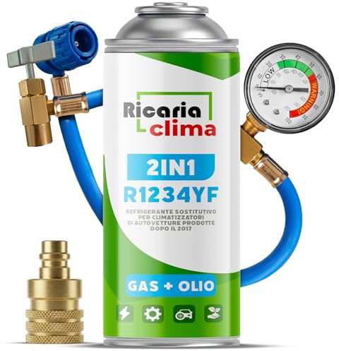 Ricaria Clima - Kit ricarica climatizzatore R1234yf con gas R1234yf 3in1 – 2x 235 g – Gas R1234yf – ECO – con adattatore AZ e tubo