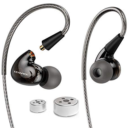 TENNMAK PRO Professional - 4 auriculares con cable para conductores, auriculares con cable desmontable y gancho para las orejas para deportes y correr e informal (negro sin micrófono)
