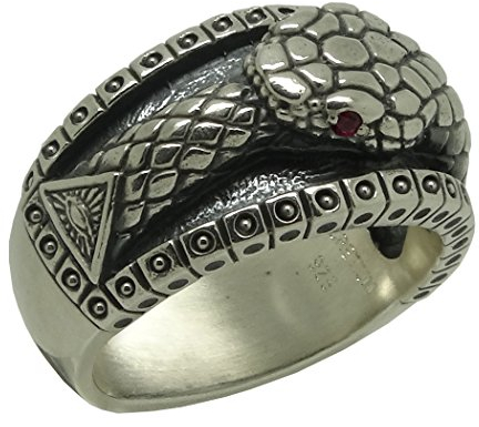 Freimaurer Ouroboros alle Seeing Eye Pyramide Vintage Illuminati Biker Band Sterling Silber 925 Herren Ring, Ruby Farbe Steine - 59 (18.8)