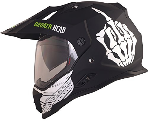 Broken Head Street Rebel Motocross-Helm grün mit Visier - Enduro-Helm - MX Cross-Helm mit Sonnenblende - Quad-Helm (S 55-56 cm)