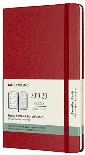 Moleskine Wochen Notizkalender, Taschenkalender, 18 Monate, 2019/2020, Large, A5, Hard Cover, Scharlachrot