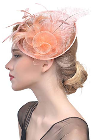 JK Home Fascinator Hüte für Damen, Haarspange, Stirnband, Cocktail-Feder, Netz, Schleier, Party, Derby, Champagner
