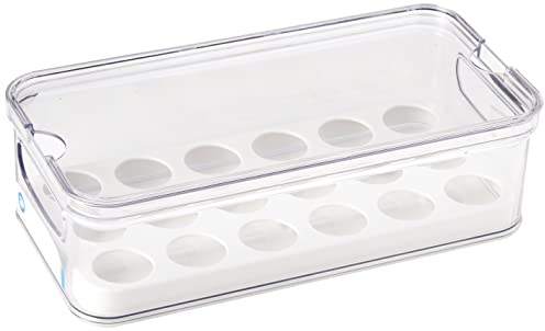 iDesign 18, Stackable BPA- Plastic Eggs, Portable Storage Box for Fridge or Kitchen Cupboard (Non Dishwasher safe), Clear/White, 32.3 cm x 16.1 cm x 9.9 cm