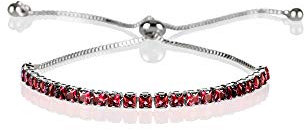 ZAVANA Bracciale Argento Regolabile da Donna e Ragazza, con Zirconi Cubici Rossi, Bracciali da Donna con Pietre con Chiusura Regolabile con Perline, Braccialetti Sottili con Pietre Rosse Rubino