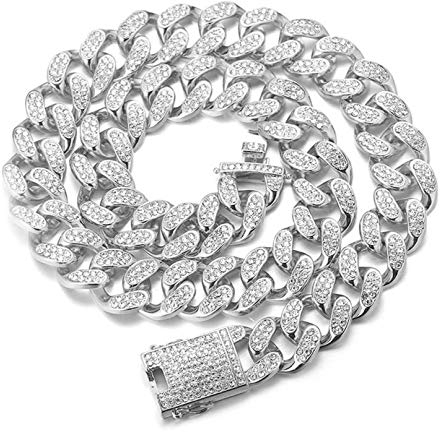 Halukakah Herren Goldkette Iced Out,20MM Männer Kubanische Kette Miami Platin überzogen Weißgold Halsband Halskette 45cm,Volle Cz Diamant Schnitt Zinken-Set,Geschenk für Ihn