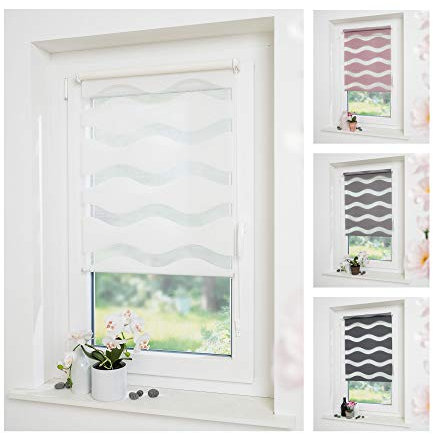 DECOLIA by Garesa Duo Rollo - Doppelrollo Klemmfix ohne Bohren 120 x 150 cm, Hellgrau Wellendesign - Fenster Sichtschutz und Lichtschutz, Mit Kettenzug