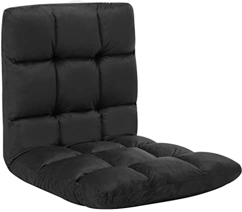 vidaXL Bodenstuhl Faltbar Schlafsessel Sessel Sofastuhl Lounge Bodensessel Liege Bodenkissen Sitzkissen mit Rückenlehne Schwarz Mikrofaser