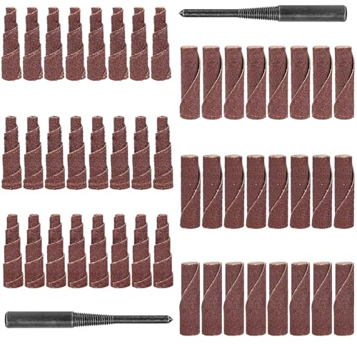 BAINUO 50 Stück Schleifmotor-Porting und Polier-Sortiment, 5,1 cm Kegel/gerade Kartuschenrollenanschluss und Politur-Set mit 0,6 cm Schleifblättern, Zylinder-Schleifkopf (80/100/120/240 Körnung)
