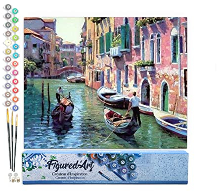 Figured'Art Malen Nach Zahlen Erwachsene Kanäle in Venedig - Paint by Numbers Basteln DIY Bastelset 40x50cm ohne Holzrahmen