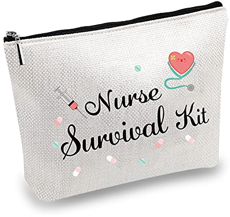 CREATCABIN Krankenschwester Survival Kit Tasche Kosmetische Mehrzweck-MakeUp Tasche Canvas-Stift-Etui Toilettenartikel Lustige Reisetasche Mit Reißverschluss Schulbedarf Geschenke Leinwand 10 x 7 Zoll