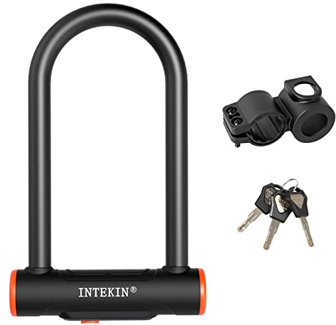 INTEKIN Candado en U para Bicicleta, Alta Seguridad Antirrobo con Soporte de Montaje, 16 mm Candado de Bicicleta con llave para Bicicleta, Motocicleta, Scooter, Puerta