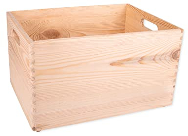 DECOCRAFT Unfinished Wood Box No Lid With Handles For Storage, Decoration, Organisation, Large Natural Wooden Craftsmanship, Rustic Home Decor, 40 x 30 x 23 cm.