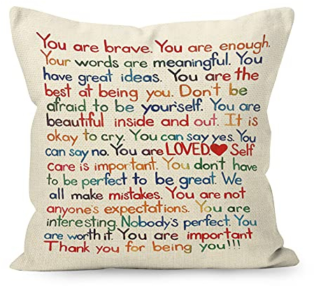 YUESHARE Leinen-Kissenbezug mit inspirierenden Zitaten You Are Brave Enough Loved, motivierende Geschenke für Zuhause, Zimmer, Bett, Sofa, Dekoration, 45,7 x 45,7 cm