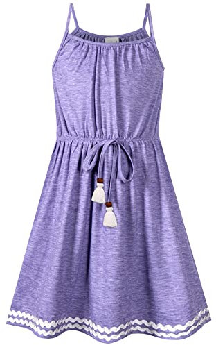 BONNY BILLY Robe Fille Été Casual Décontractée Bohême Chic Courte Robe de Plage sans Manches 5-6 Ans Violet