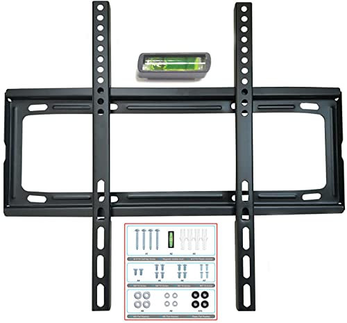 NTEK 26-63 Inch TV Wall Bracket, Ultra-Thin Fixed TV Bracket Holds up to 50kg, TV Mount with VESA 200x200mm, 200x400mm,300x300mm & 400x400mm with Wall Mount Fitting Screws and Spirit Level