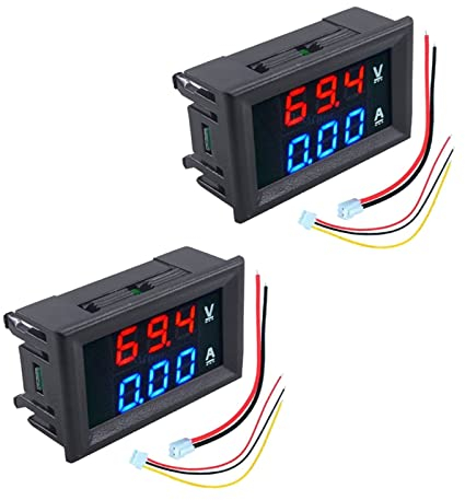VOKTTA 2pezzi 10A Amperometro voltmetro digitale DC 0~100V 0.28 Dual LED Display Panel 3 bit Amp Tensione Corrente Volt Amp Meter Tester (rosso-blu)