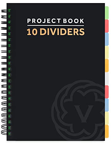 VABE UK A4 Translucent Project Notebook with 10 Dividers - 300 Pages Journal (150 sheets) - 100gsm lined Paper - Extra Large Notebook - Thick Matte Laminated Cover a4 notepad (BLACK)