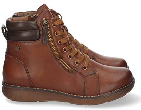 shoes&blues.es Botin Plano de Mujer, Comodos, con Doble Cremallera, Estampado Liso, y Cierre de Cordones, Otono Invierno 2022