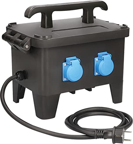 as - Schwabe mobiler Vollgummi Baustromverteiler, schwarz, IP44, 63270 | 2 m H07RN-F 3G2,5 Leitung mit Schutzkontaktstecker 230V/16A, 4 Schutzkontaktsteckdosen 230V/16A, 4 Fehlerstromschutzschalter