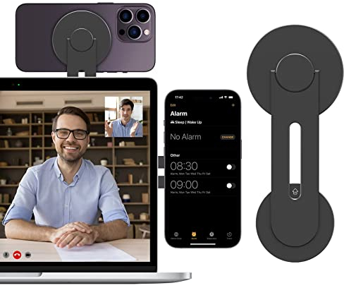 imluckies Magnetische Laptop Handyhalterung, 180° Verstellbare Durchgangskamera Halterung, Continuity Camera Mount Kompatibel mit Magsafe für iOS 16 macOS 13 Ventura für iPhone 15 14 12 Serie, Schwarz