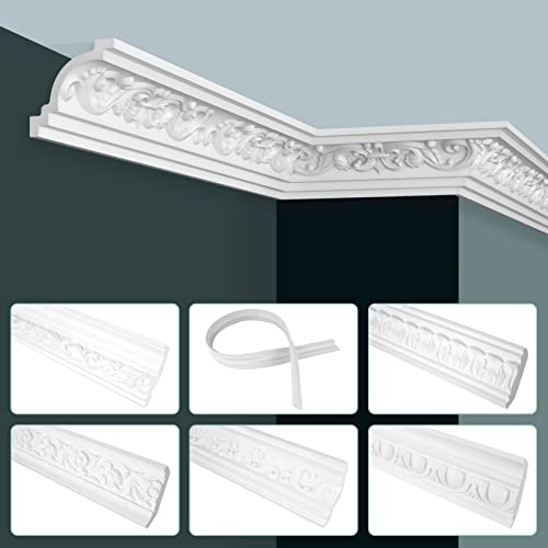 GRAND DECOR Stuckleisten Decke Barock Stil, PU Hartschaum & Flexibel - 2m Deckenleisten gemustert Eckprofile Kranzleisten (30 Meter C709 weiß)