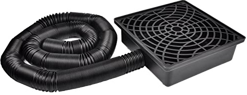 Prestantious Low Profile Catch Basin Drain Kit Downspout Extender, 12×12 Catch Basin Gutter Downspout Extensions with 2 ID Flexible Pipe, Pipe Stretched Length 16.4ft, Rainwater Drainage System