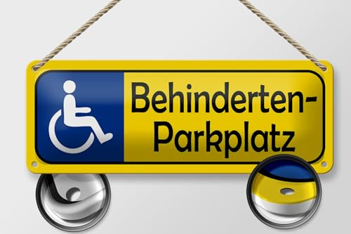 Femer Blechschild Parken 27x10cm Behinderten Parkplatz gelbes Schild
