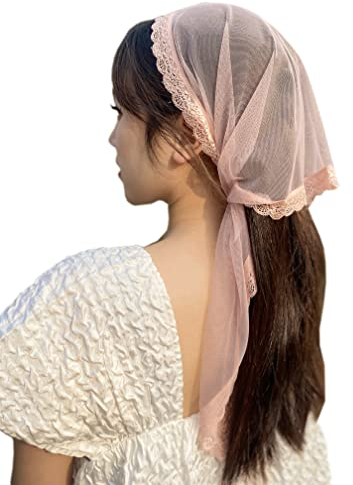 YuRongsxt Dreieckiger Kapellenschleier, Mantilla, Spitze, Kopfbedeckung, katholisch, lateinisch, M15, Altrosa, rosa - dusty pink, Large