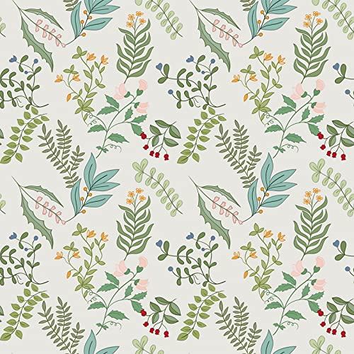 VEELIKE Papier Peint Fleur Beige Vintage Papier Peint Adhesif Feuillage Vert Papier Adhesif pour Meuble Stickers Meubles Deco Chambre Armoire Salon Meuble Stickers Cuisine Lavable Mural 44,5cm×300cm