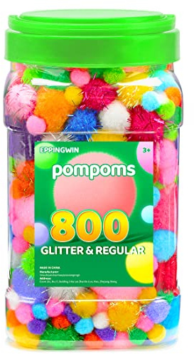 Eppingwin 800pcs Multi-Colored Pom Poms, Regular & Sparkly Pompoms, Assorted Size & Color Pom Poms, Craft Pom Poms for Arts, Crafts and DIY Projects(Multi-Color)