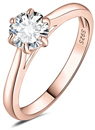 JewelryPalace 5mm 0.5ct Rund Zirkonia Solitär Promise Ring Damen, Braut Schmuck Set, Verlobungsring Damenring Ringe Silber 925 mit Stein für Frauen, Simulierte Diamant Jubiläum Eheringe Rosegold 49