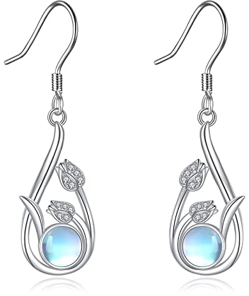 Mondstein Ohrringe für Damen 925er Sterlingsilber Tulpen Schmuck Geschenke für Damen Mutter Mutter Oma