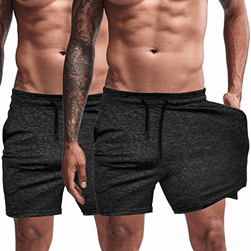 Agilelin Herren Sporthose,Training Kurze mit Tasche,Quick Dry Laufhose (Schwarz*2/2XL)