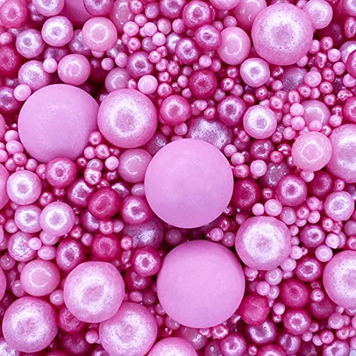 A Pinch Of - Pearls Mix - Pinks - Cake Topper Sprinkles - 30g Edible Shimmer Ball Cupcake Decorations - Weddings, Christenings & Valentines