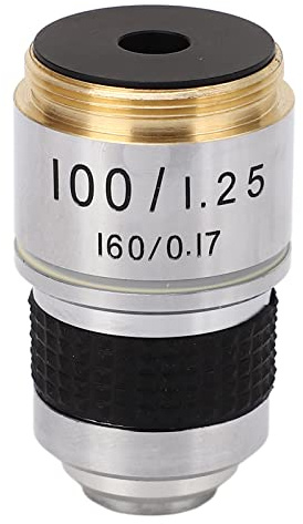 Lente de microscopio, objetivo de microscopio biológico 100X con cilindro de almacenamiento, lente de objetivo de microscopio de rosca RMS, accesorios de microscopio de repuesto