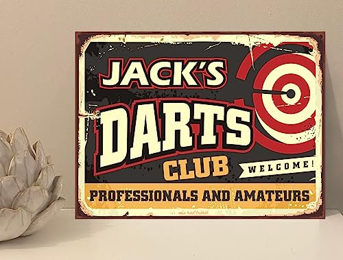 1x Personlaised Darts Club Rustic Retro Metal Plaque Sign Gift House Novelty (mt835) (250mm x 200mm)