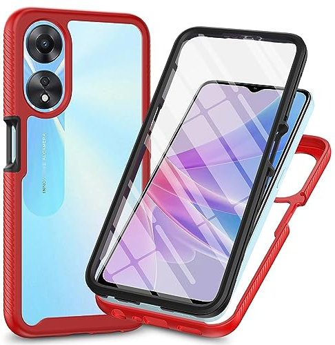 JIAFEI Funda para OPPO A78 5G / OPPO A58 5G, [con Protector de Pantalla Integrado] 360 ° Carcasa Completa Transparente Case Cover - Rojo