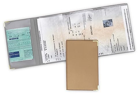 nemau - Porte Carte Grise 4 Volets en Gomme Expansée Métallisée – Fabriqué en France – Étui Documents Véhicule, Assurance & Permis – Élégant, Compact et Résistant – Couleur Beige