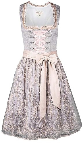 Krüger Dirndl Nebulia Damen hellgrau Rose | 60cm Knielang edel | Collection