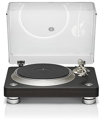 Denon Giradischi DP-3000NE (modello 2023), giradischi moderno per dischi in vinile da 33-1/3, 45 e 78 giri/min, finitura impiallacciata in legno di ebano scuro opaco, copertura antipolvere rimovibile,