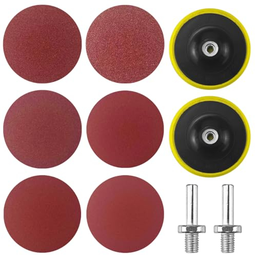 60 Piezas Lija Taladro, Disco de Pulir 125mm 40/80/120/180/240/320 Granos, Lijas Redondas Velcro, con 2 Autoadhesivos y 2 Bielas, Para Lijado, Pulido, Glaseado