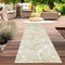 CARPETIA Outdoor-Teppich Wetterfest Kunststoff Wendeteppich Picknick Garten Terrasse Balkon pflegeleicht modern Blätter beige Läufer lang 90x300cm