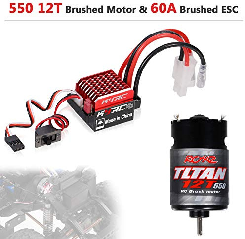 HUIOP RC Motor esc, Moteur brossé 550 12T avec contrôleur de Vitesse électrique brossé ESC 60A/360A 6V/2A pour Remplacement de Camion de Voiture de Course télécommandé pour TRAX4 1/10,12T Motor