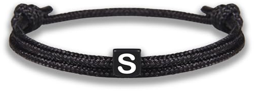 GD GOOD.designs Pulsera de cuerda con letras | Pulsera de la amistad negra ajustable con tamaño 14cm - 24cm | Inicial S