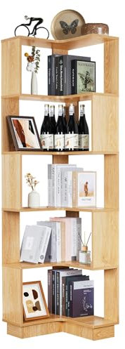 uyoyous 5 Tiers Book Shelf Corner Bookcase Unit Freestanding Book Organizer Stand Book Storage Cabinet Bookshelf Display Book Rack Credenza for Living Room Bedroom Corner Shelf Home Office Decor