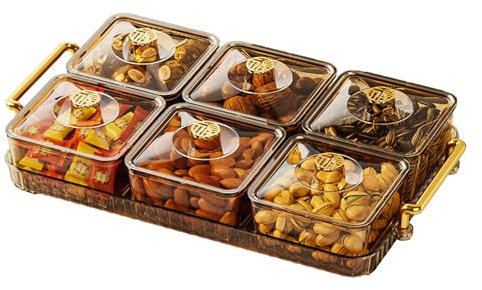 HUNYA Snackle Box, Divided Serving Tray with Lid, Snack Tray, Snack Divided Platter, Dry Fruit Tray, Snack Serving Tray, Organizer for Spices, Candy, Fruits, Nuts, Snacks
