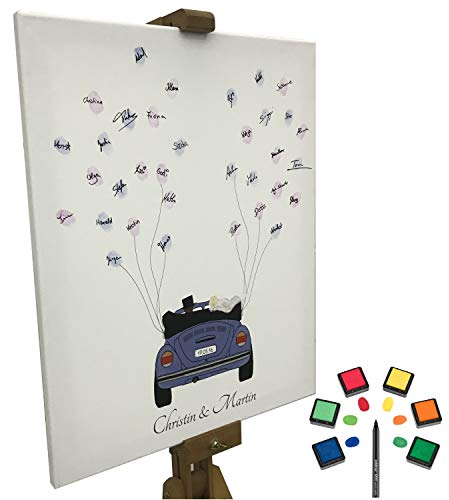 KATINGA Personalisierte Leinwand für Fingerabdrücke - Verschiedene Motive & Größen (Auto blau, 40x50cm)