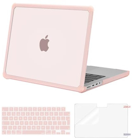 MOSISO Funda Compatible con MacBook Pro 14 Pulgadas 2025-2021 M4 M3 M2 M1 A3112 A3185 A3401 A2918 A2992 A2779 A2442,Antirrotura Heavy Duty TPU Bumper Carcasa Dura&Teclado&Pantalla Film,Rosa